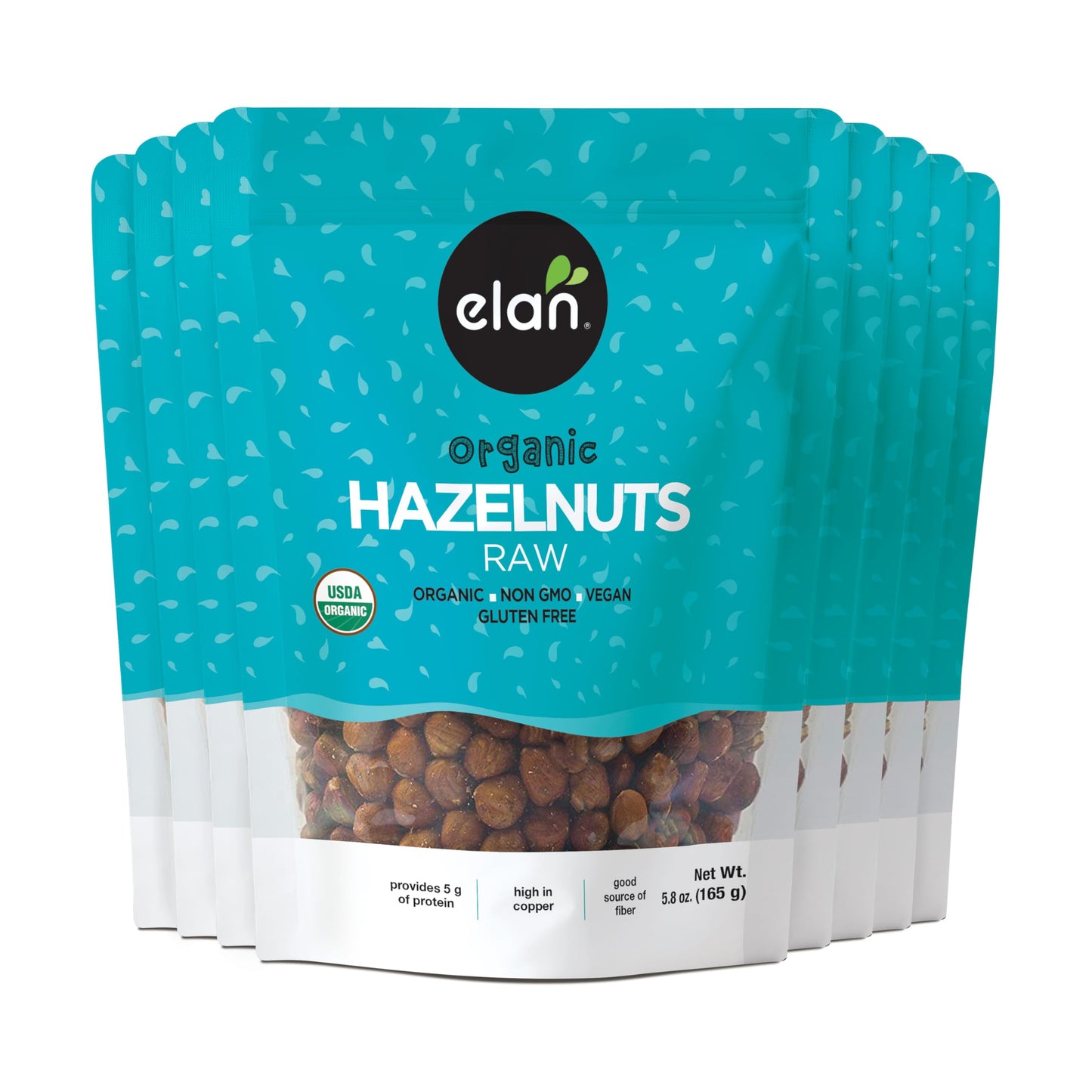 Elan Organic Raw Hazelnuts Unsalted Unroasted Shelled Raw Nuts With Skins Healthy Snacks Non-GMO Vegan Gluten-Free Kosher Filberts 8 pack of 5.8 oz