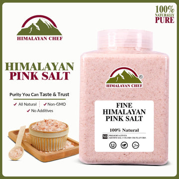 Himalayan Chef Himalayan Pink Salt - 5 lbs Fine Grain Plastic Jar - 100% Natural and Pure Gourmet Crystal - Contains 84 Essential Minerals | Kosher and Vegan Certified