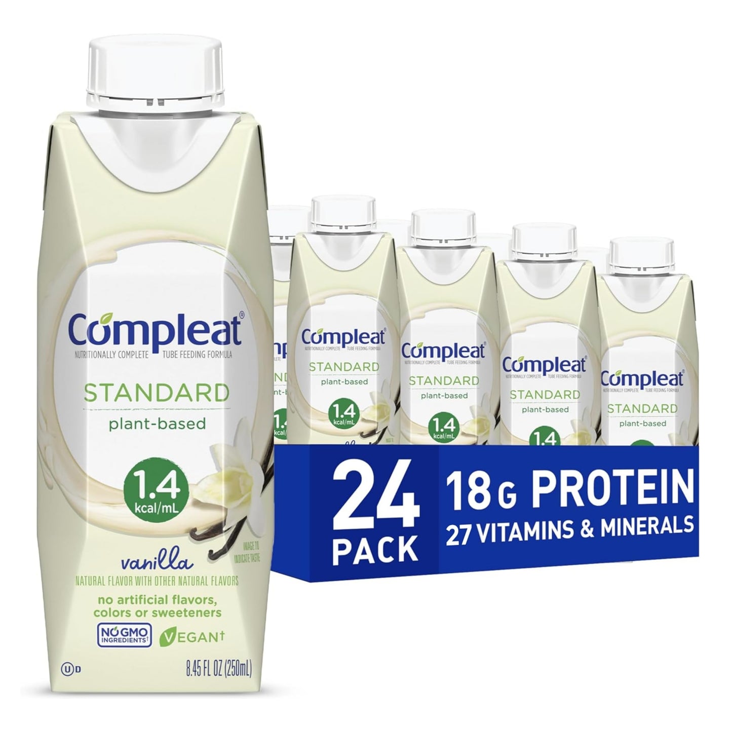 Compleat Standard 250mL, Plant Based Nutritionally Complete Shake, Tube Feeding Formula, Vanilla Flavor, 24 Pack