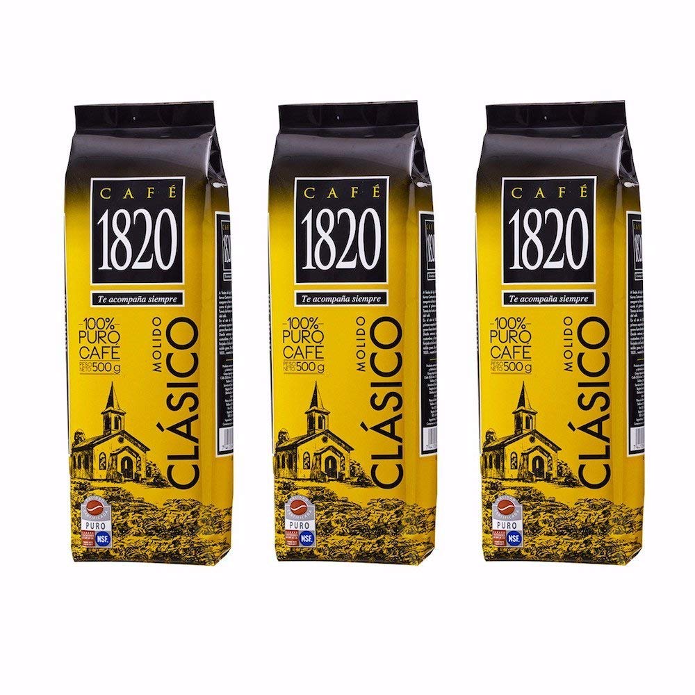 Cafe 1820 Molido - Costa Rica Gourmet Ground enhanced Coffee - 17.6 oz (500 gr) 3 Pack