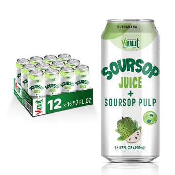 Vinut 100% Soursop Juice With Pulp (16.57 Fl Oz, Pack 12), No Sugar Added, Real Guanabana Soursop Graviola Drink, Fresh, Natural