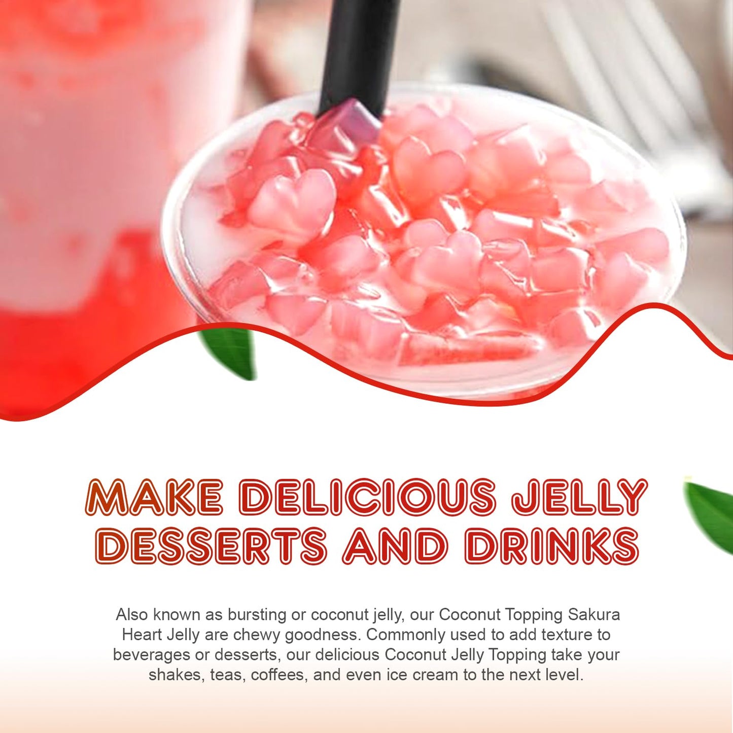 Fanale Coconut Jelly Topping Nata De Coco For Boba Tea | Ice Cream | Yogurt | Smoothie | Milk Tea | Desserts Sakura Heart Shaped