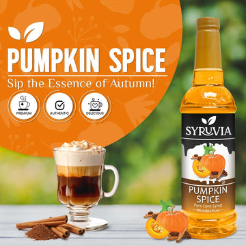 Syruvia Pumpkin Spice Syrup - Pumpkin Spice Coffee Syrup Flavor, 25.4 Fl Oz, Kosher, Gluten Free, Perfect For Coffee, Drinks, So