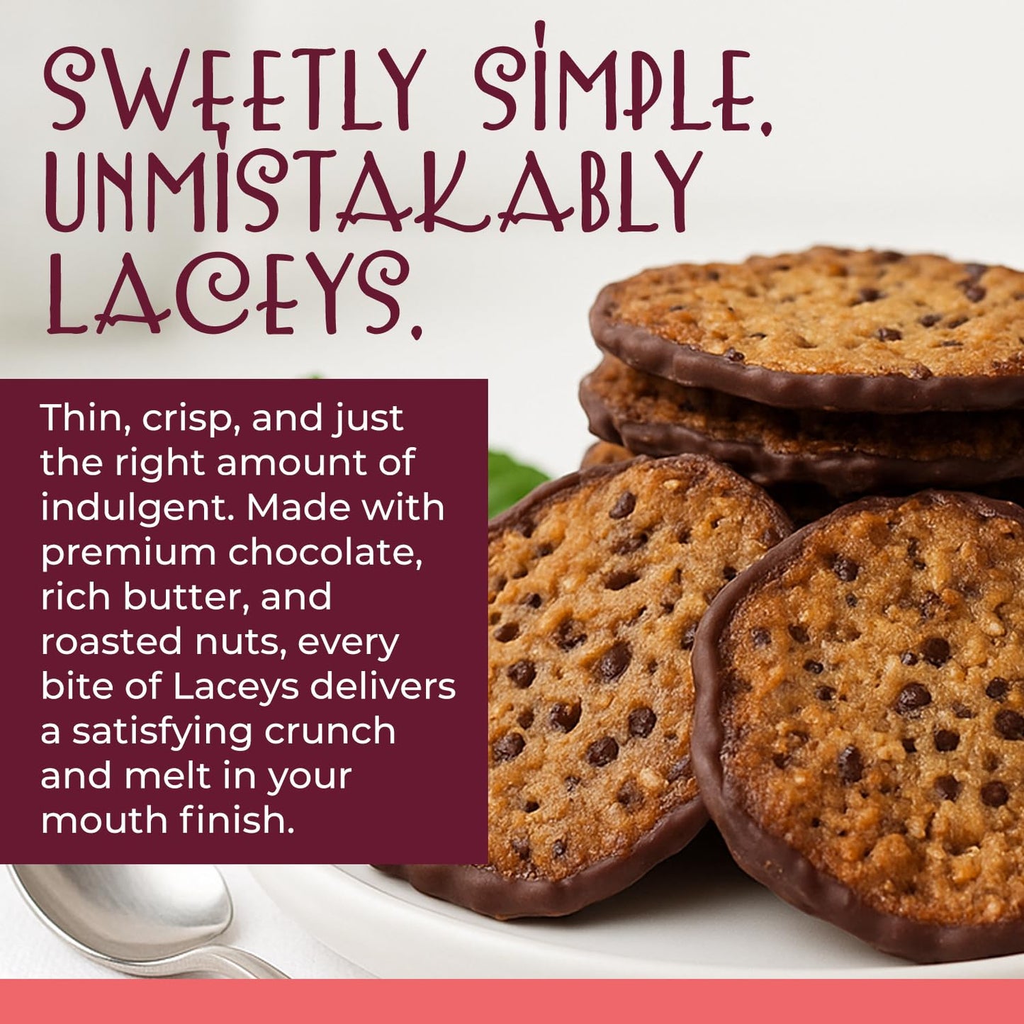 Laceys Gourmet Cookies | Light and Crispy Delicious Cookies | Handcrafted by Desserts On Us (8 Ounce Tub, Almond & Dark Chocolat