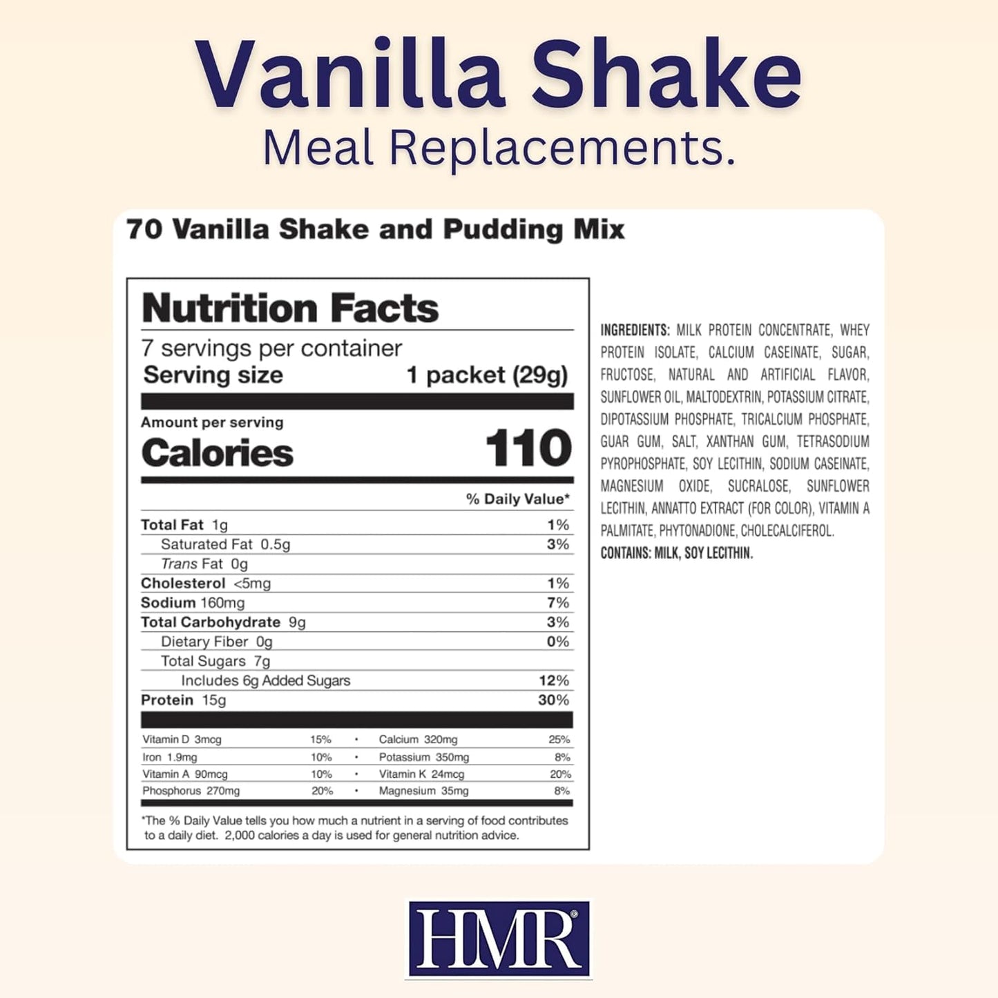 HMR 70 Plus Shake & Pudding Mix | Meal Replacement Powder | Lactose-Free | 15g Protein | Easy to Make | Low Calorie (7.35 Ounce