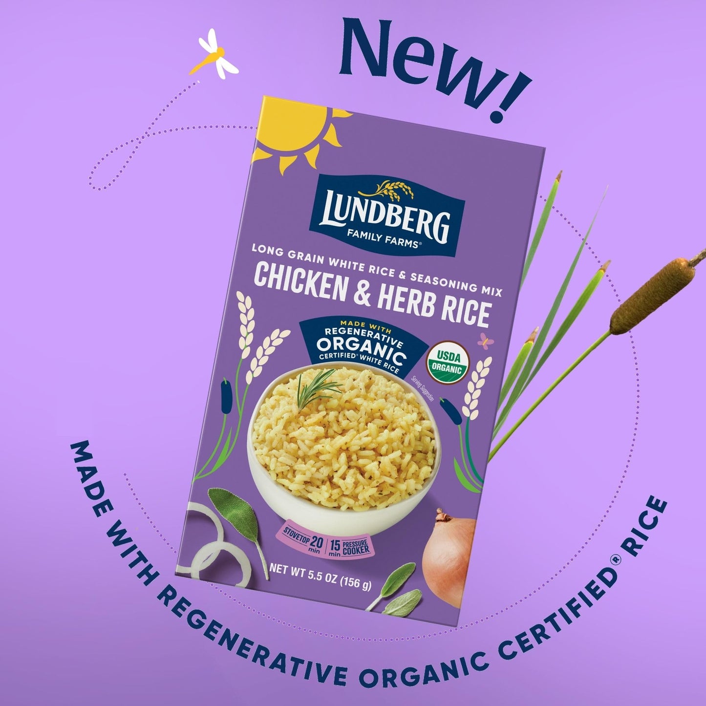 Lundberg Organic Chicken & Herb Seasoned Rice - Regenerative Organic Certified Long Grain White Rice & Seasoning Mix, Gluten Fre