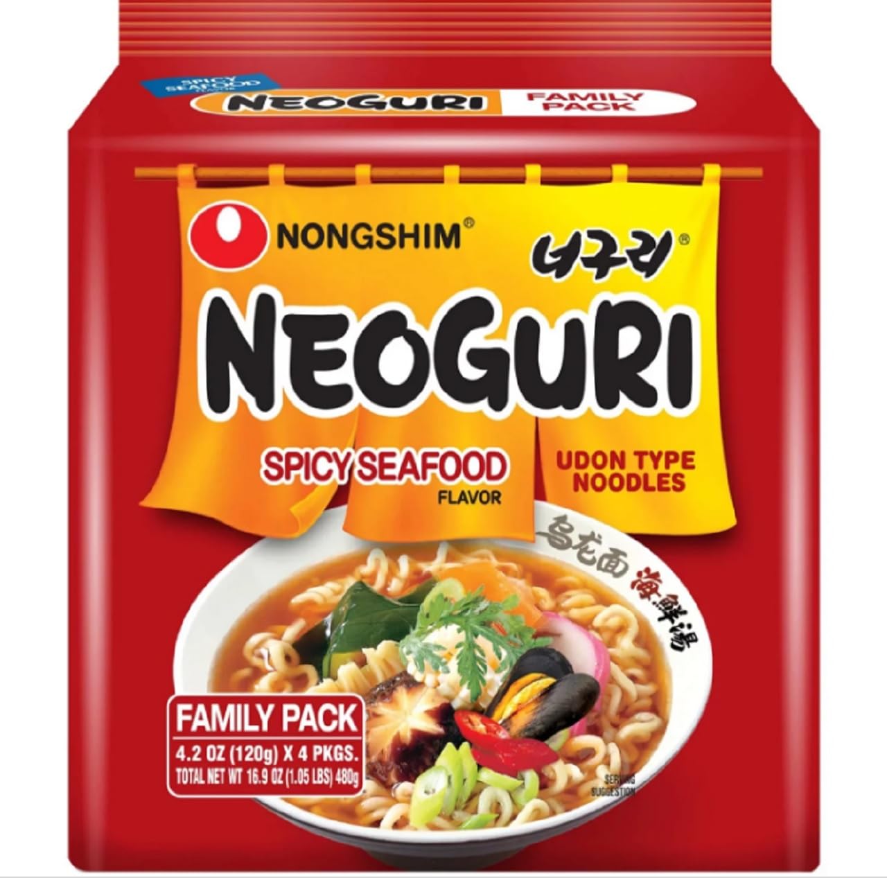 Case Set - Neoguri Spicy Seafood Udon Instant Noodles - 4 Goi Mi Neoguri Do Bien - 4.2 Oz per Bag x 4 Bags per Order - Product o