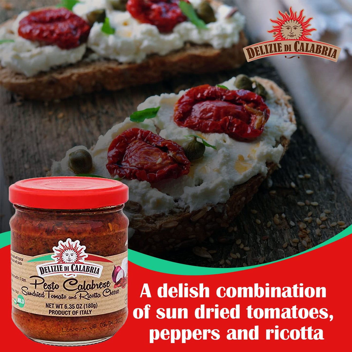 Pesto Calabrese Sundried Tomatoes & Ricotta Cheese | Spicy Italian Seasoning Made with Authentic Calabria Red Onions & Olive Oil