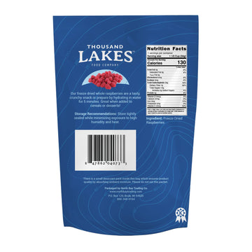 Thousand Lakes Freeze Dried Fruit - Raspberries 1.2 Ounces | No Sugar Added | 100% Whole Raspberries