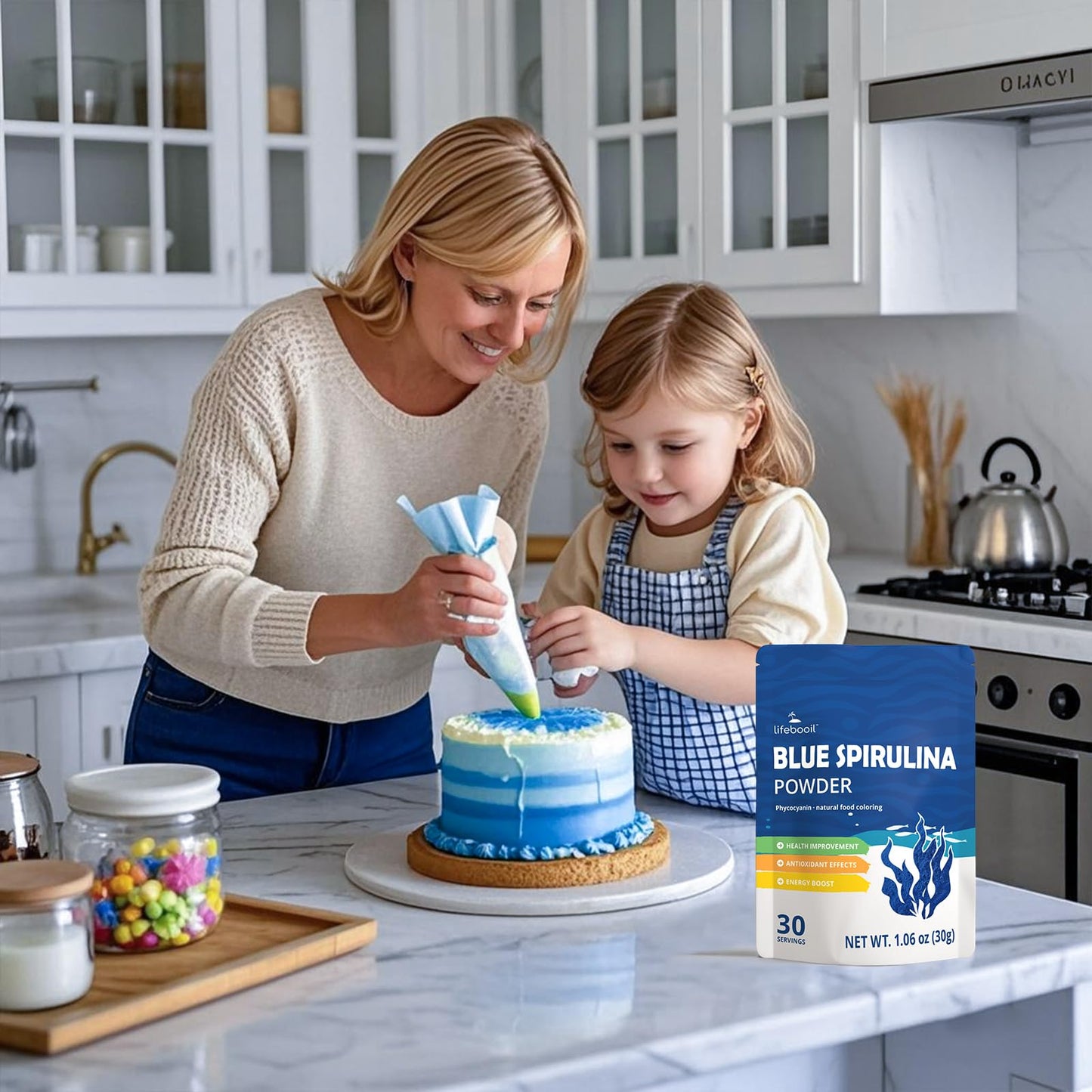 Lifebooil Blue Spirulina Powder - 100% Natural Vegan Food Coloring, 30g