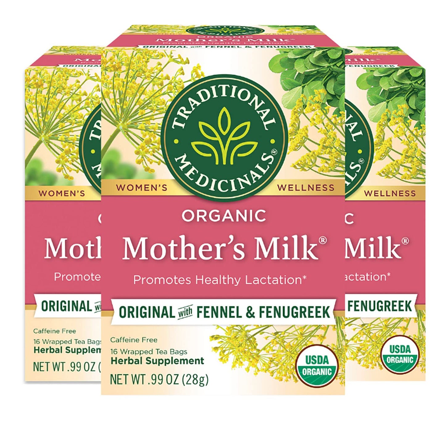 Traditional Medicinals Organic Mothers Milk Herbal Tea Promotes Healthy Lactation (Pack Of 3) - 48 Tea Bags Total