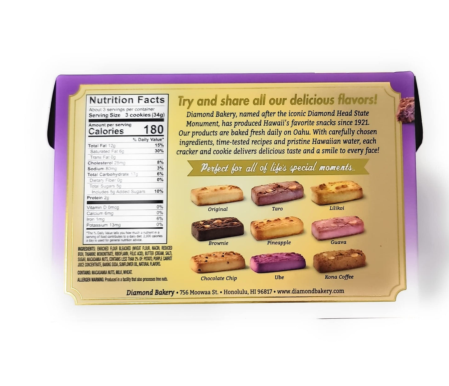 Diamond Bakery - Macadamia Nut Hawaiian Shortbread Cookies 4 Oz (Ube)