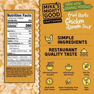Mike'S Mighty Good Ramen Chicken Noodle Soup Pillow Pack - Fried Garlic Chicken Ramen - Instant Ramen Noodles - Organic Non-Gmo