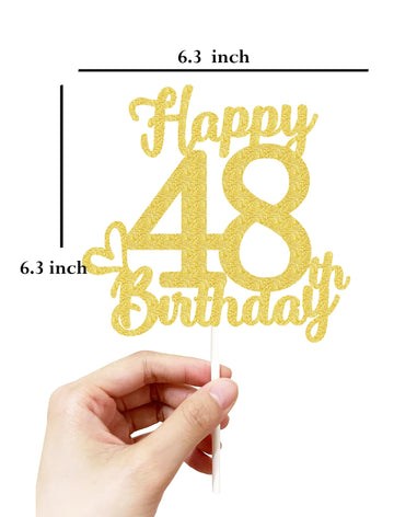 48 Birthday Cake Toppers-Gold Glitter, 48Th Cake Topper For Men,48 Cake Topper For Women, 48Th Birthday Decorations,48Th Birthda
