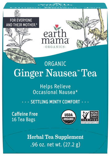 Earth Mama Organic Ginger Nausea Tea | Comforts Occasional Nausea + Morning Sickness, 16 Teabags Per Box