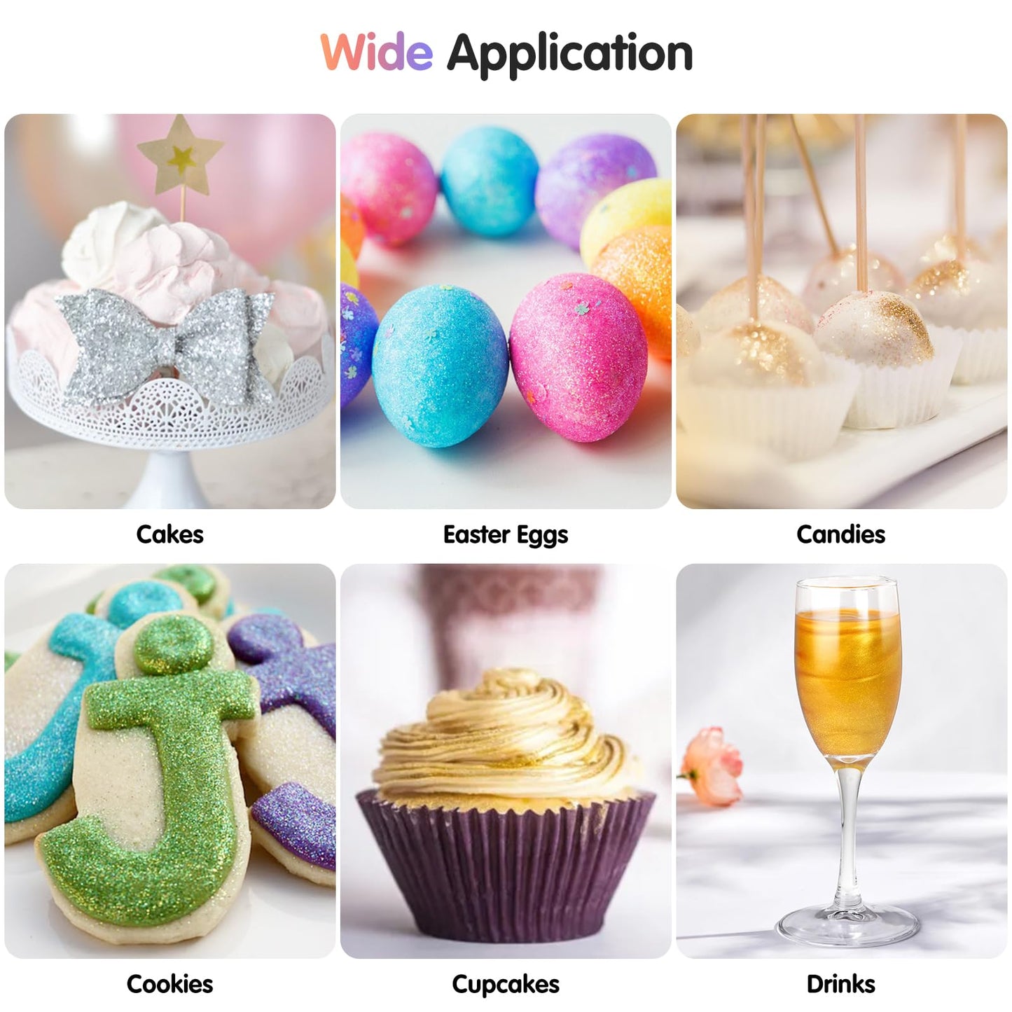 CRPTHE 6 Colors Luster Dust Edible Set, Edible Glitter for Drinks, Food Grade Glitter Shimmer Sprinkle Powder for Cocktails, Bak