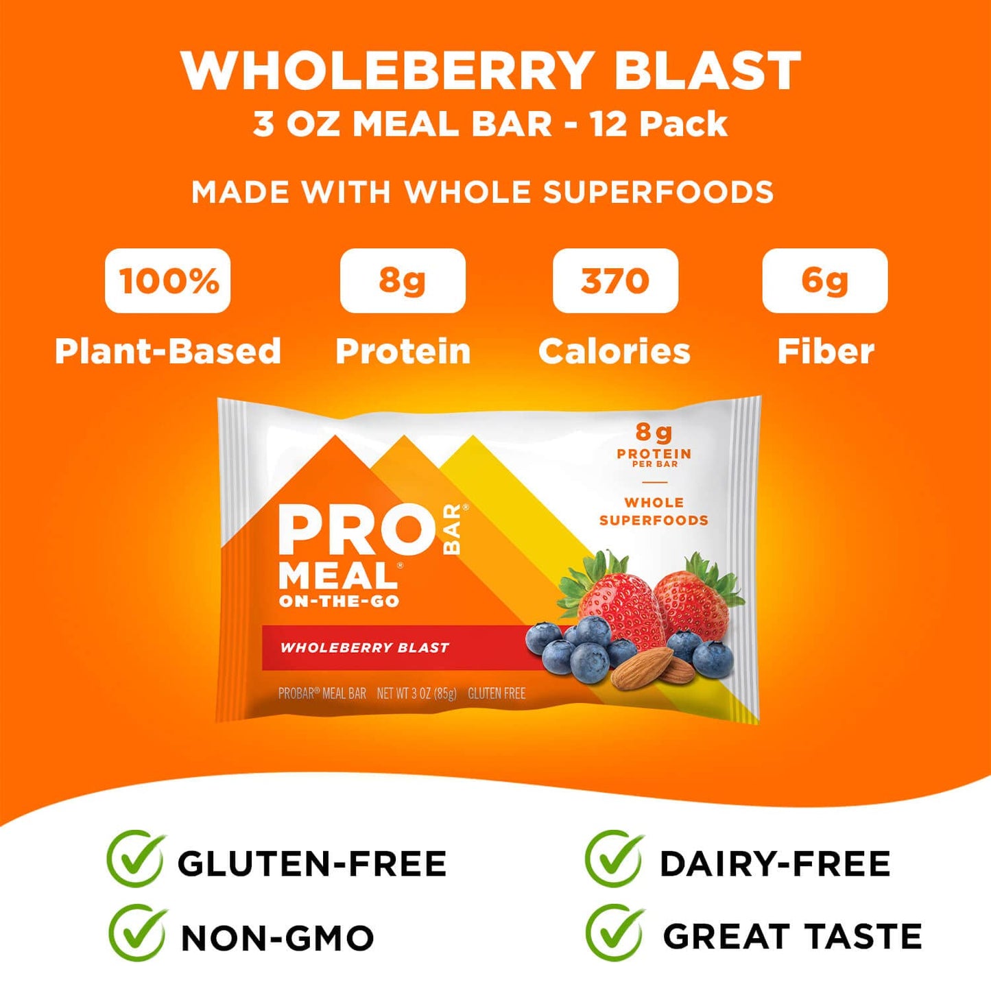 PROBAR - MEAL Bar, Wholeberry Blast, Non-GMO, Gluten-Free, Healthy, Plant-Based, Whole-Food Ingredients, Natural Energy (12 Coun