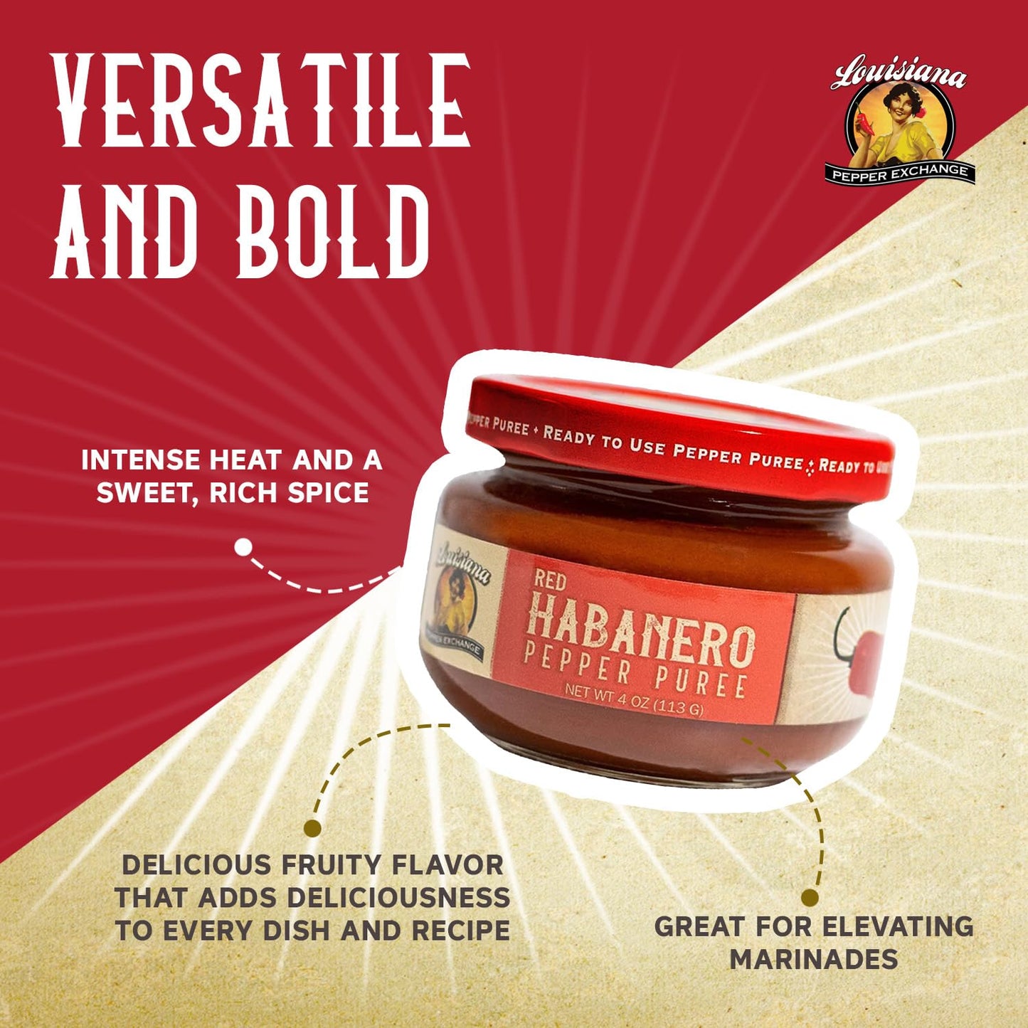 Red Habanero Pepper - Louisiana Pepper Exchange - Fresh Pepper Replacement (Red Habanero Pepper Puree) 1 Jar - Plant-Based, Glut