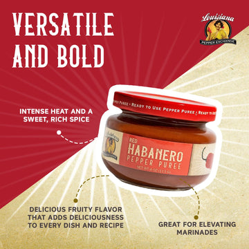 Red Habanero Pepper - Louisiana Pepper Exchange - Fresh Pepper Replacement (Red Habanero Pepper Puree) 1 Jar - Plant-Based, Glut