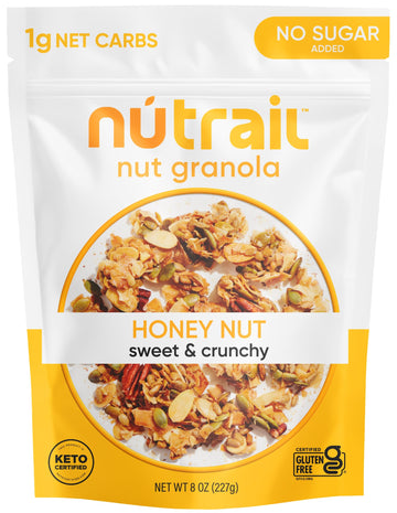 Nutrail Nut Granola Cereal, Honey Nut, No Sugar Added, Keto, Low Carb, Gluten Free, Grain Free, Healthy Breakfast 8 Oz. 1 Count