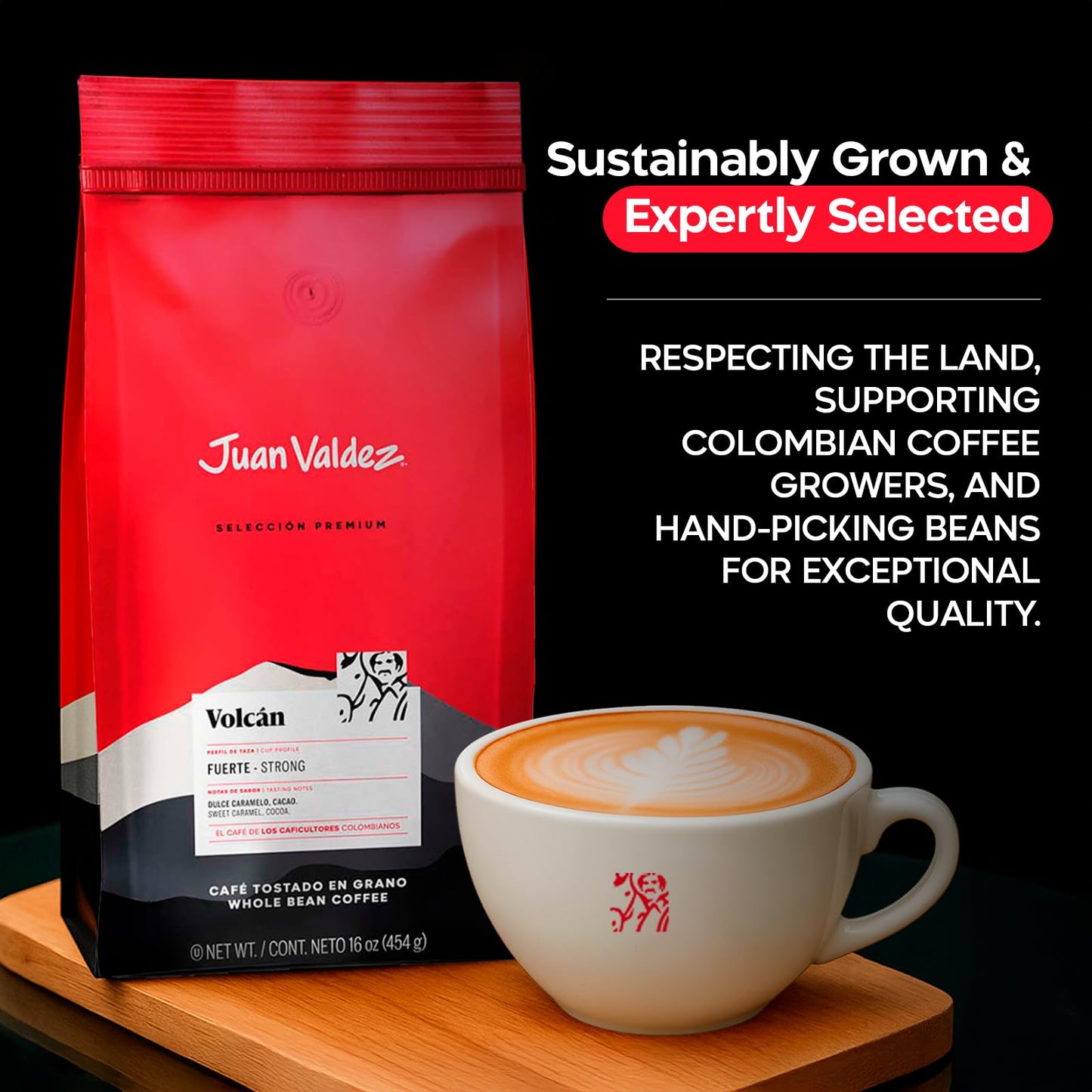 Juan Valdez Volcan Whole Bean Coffee - Dark Roast | 100% Colombian Arabica Beans | 100% Colombian Coffee with Low Acidity and Notes Of Sweet Caramel & Cocoa | 16 oz / 454 gr