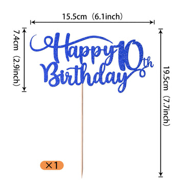 Rssta i Happy 10th Birthday Cake Topper, Glitter Number 10, Deep Blue, Paper, Model XM223