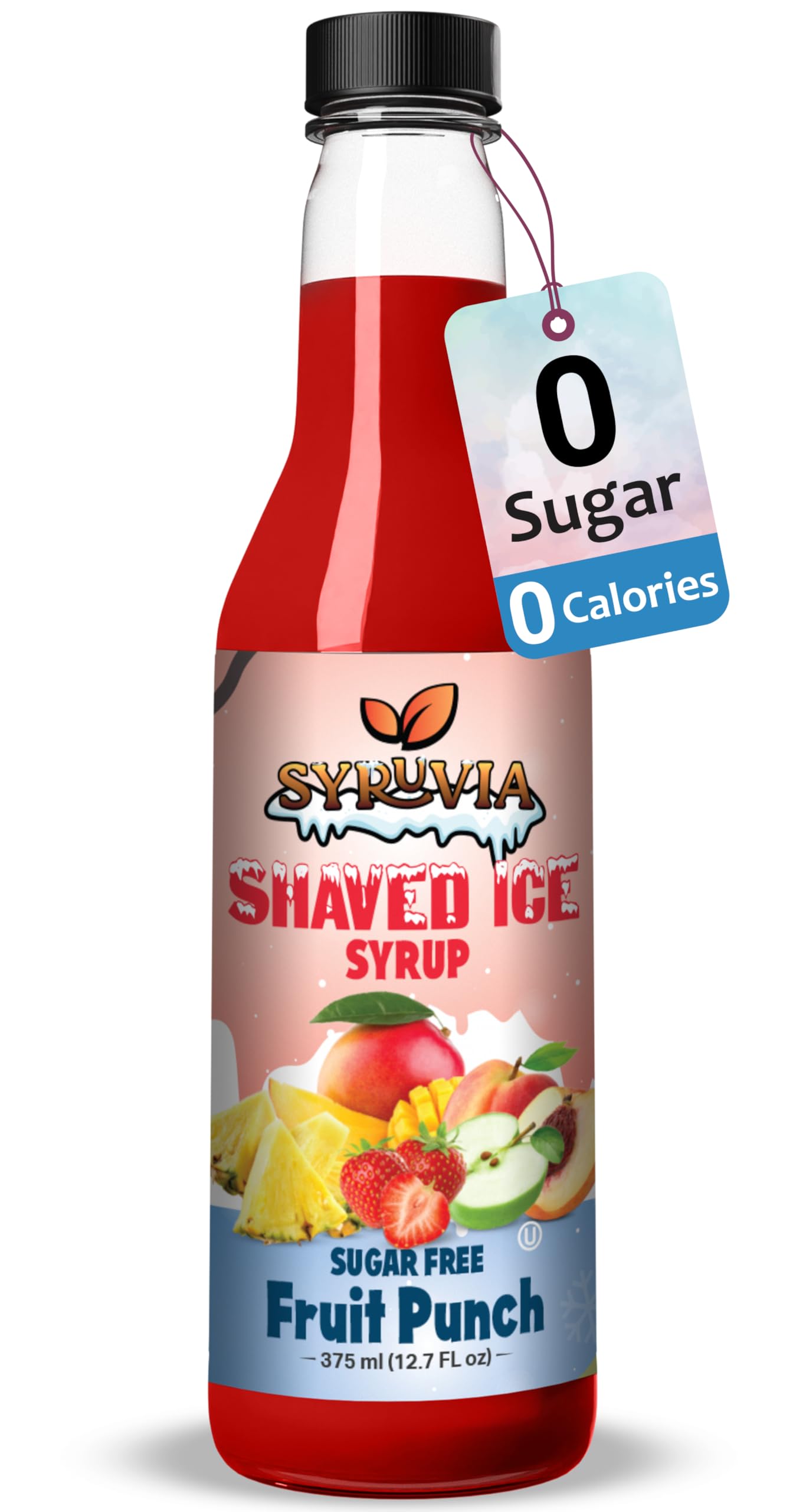 Syruvia Sugar-Free Snow Cone Syrup 12.7oz - Fruit Punch- 0 Calorie Syrup For Shaved Ice Snow Cones Slushies Italian Soda Popsicles. Keto Friendly Kosher Dairy Free