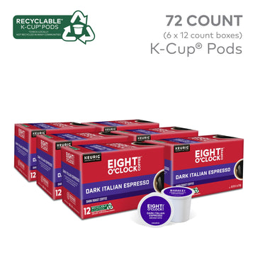 Eight O Clock Coffee Dark Italian Roast Keurig Single-Serve K-Cup Pods, Dark Roast Coffee, 72 Count