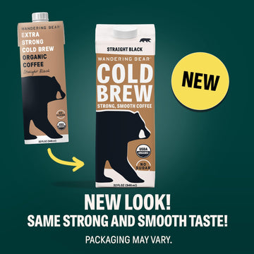 Wandering Bear Extra Strong Organic Cold Brew Coffee, Straight Black, 32 fl oz, 1 pack - Smooth, Organic, Unsweetened, Shelf-Sta