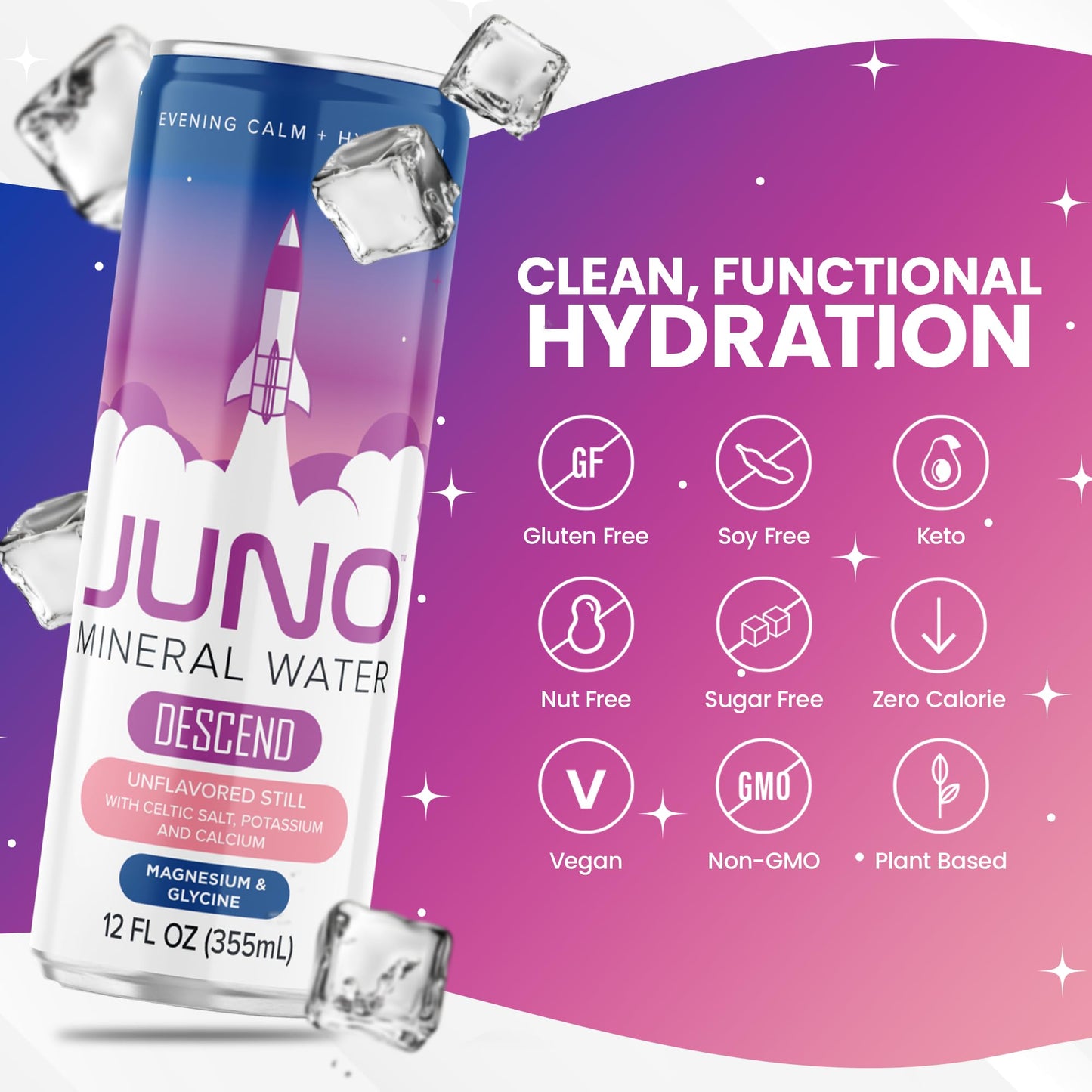 Juno Unflavored Still Drink - Energizing Hydration with Magnesium, Potassium & Calcium - 12 Fl Oz (Pack of 12)