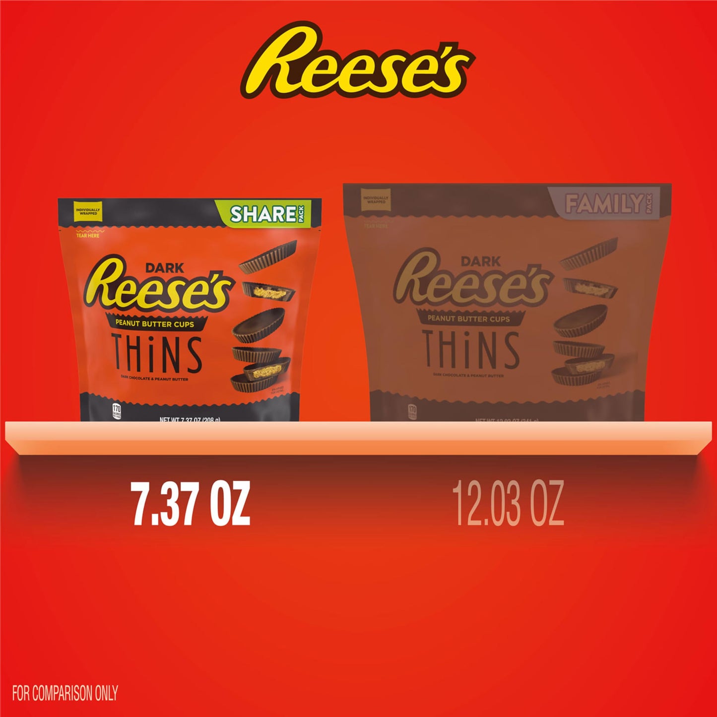 REESES THiNS Dark Chocolate Peanut Butter Cups, Candy Share Pack, 7.37 oz