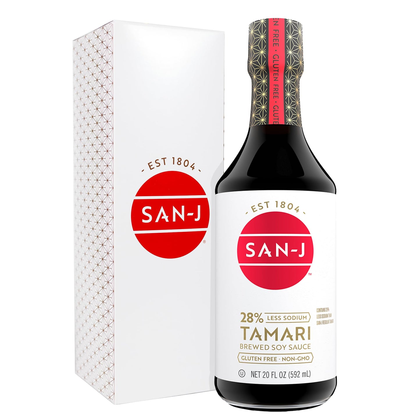 San-J - Gluten Free Tamari Soy Sauce With 28% Less Sodium - Specially Brewed - Made With 100% Soy - 20 Oz. Bottle