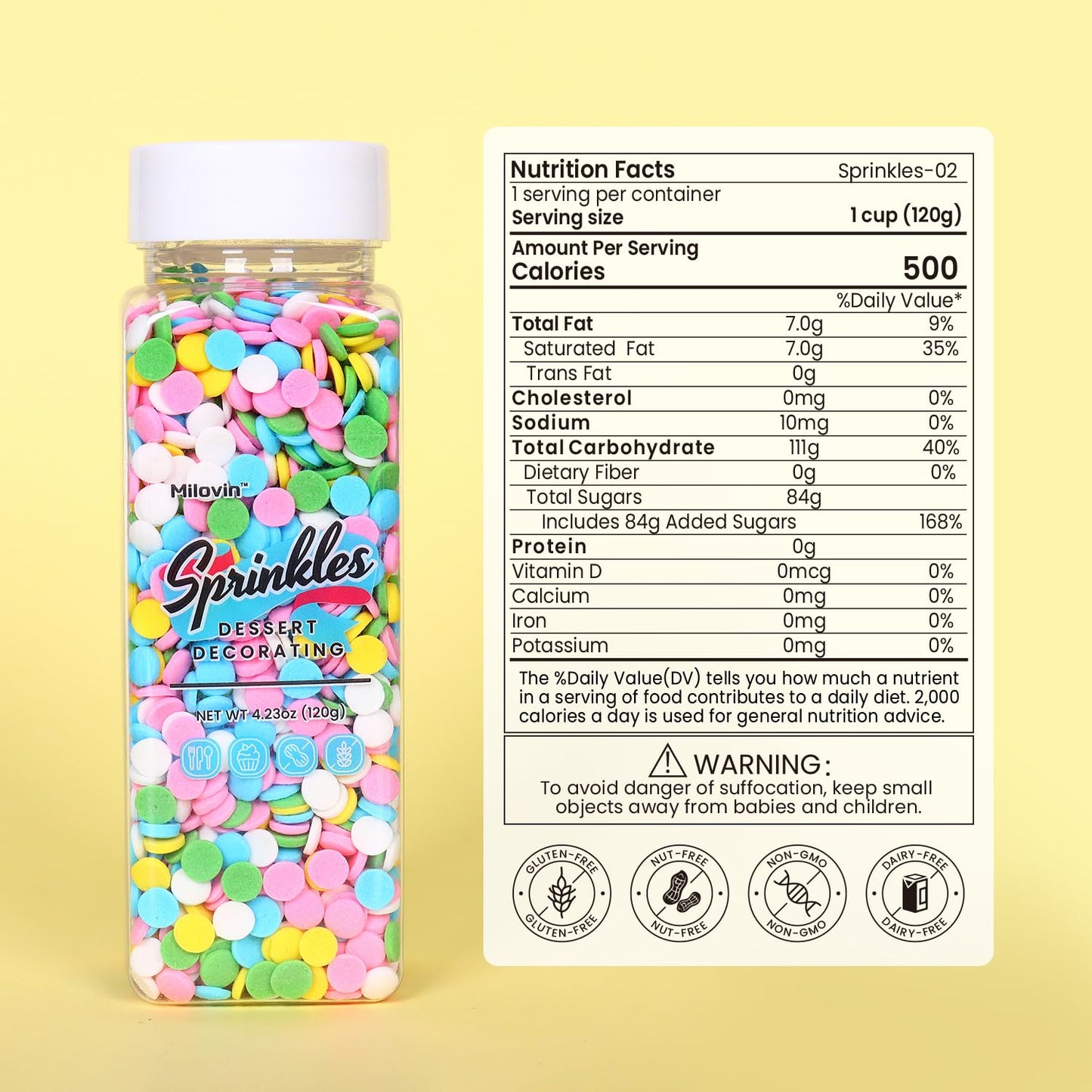 Milovin Edible Pastel Sprinkles for Cake Decorating, Round Pink, 120g/4.23oz, Ideal for Cupcakes, Cookies, Chocolate, Candy, Ice Cream