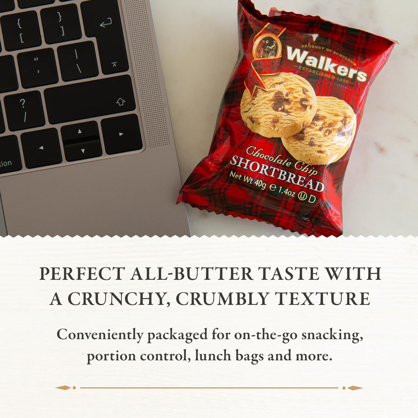 Walker'S Shortbread Chocolate Chip Cookies, Pure Butter Shortbread Cookies, 1.4 Oz Snack Packs (Pack Of 20)