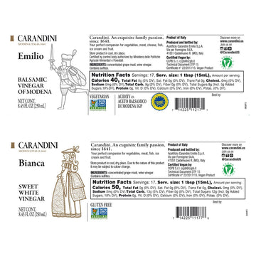 Carandini Emilio Silver Balsamic Vinegar Of Modena Pgi & Bianca Sweet White Vinegar Combo Set, Premium Italian Vinegars | Made I