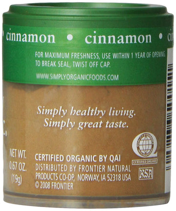 Simply Organic Ground Cinnamon, Certified Organic | 0.67 Oz | Pack Of 6 | Cinnamomum Burmannii (Nees & T. Nees) Blume