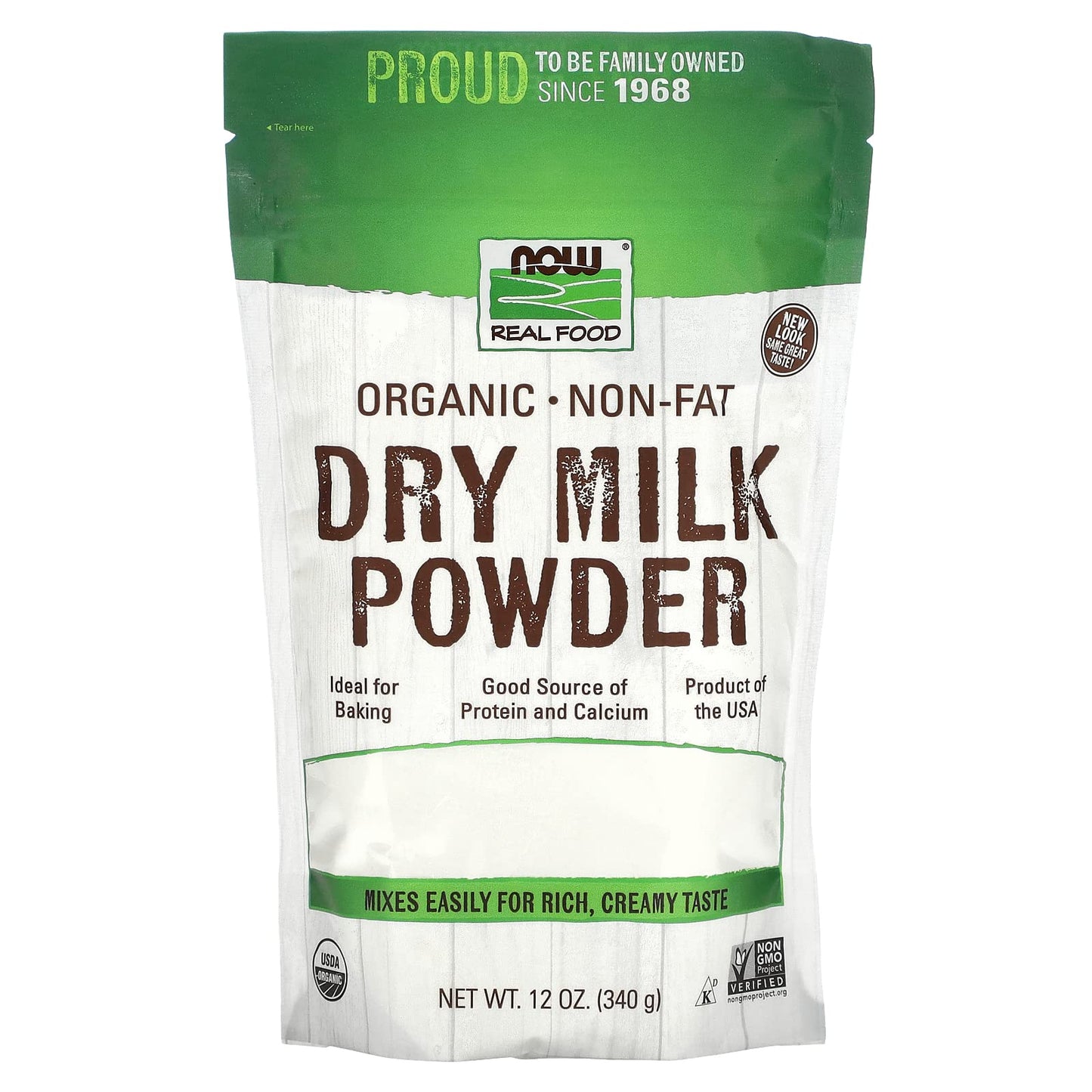 Now Foods, Organic Non-Fat Dry Milk Powder With Protein And Calcium, Product Of The Usa, 12-Ounce (Packaging May Vary)