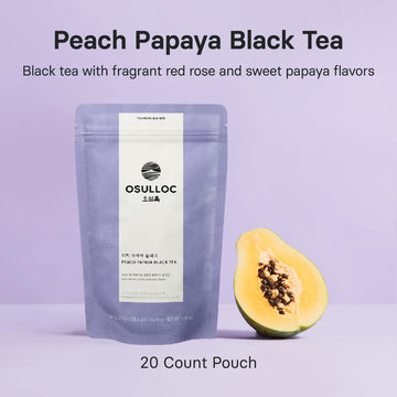 Osulloc Peach Papaya Black Tea | Sweet Fruit Tea | 20 Pyramid Tea Bags, 1.76Oz