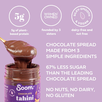 Soom Foods Chocolate Sesame Spread - 12oz (2 Pack) | Made with 3 Ingredients, Low Sugar, Dairy-Free, Nut-Free, Gluten-Free, Palm
