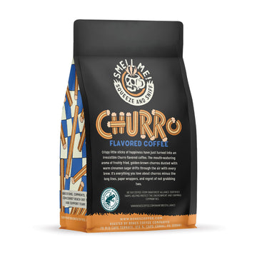 Bones Coffee Company Churro Sweet Sugary Cinnamon Flavored Coffee Medium Roast Low Acid Arabica Beans Compatible with Auto drip and French Press Coffee Maker 12 Oz Ground