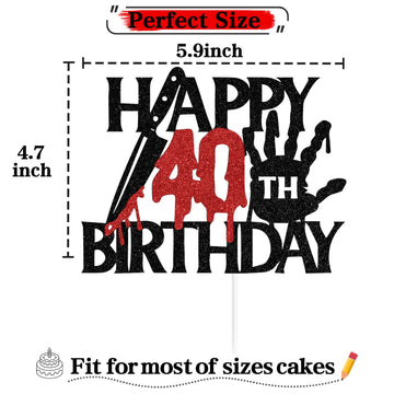 Black Glitter Killer Happy 40Th Birthday Cake Topper, Halloween Zombie Vampire Bloody Friday Birthday D Cor, Halloween Horror T