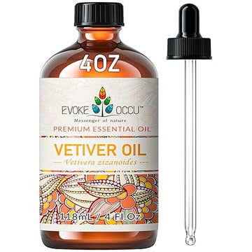 Evoke Occu Vetiver Essential Oil 4 Oz, Pure Vetiver Oil For Skin Massage Aromatherapy Diffuser- 4 Fl Oz