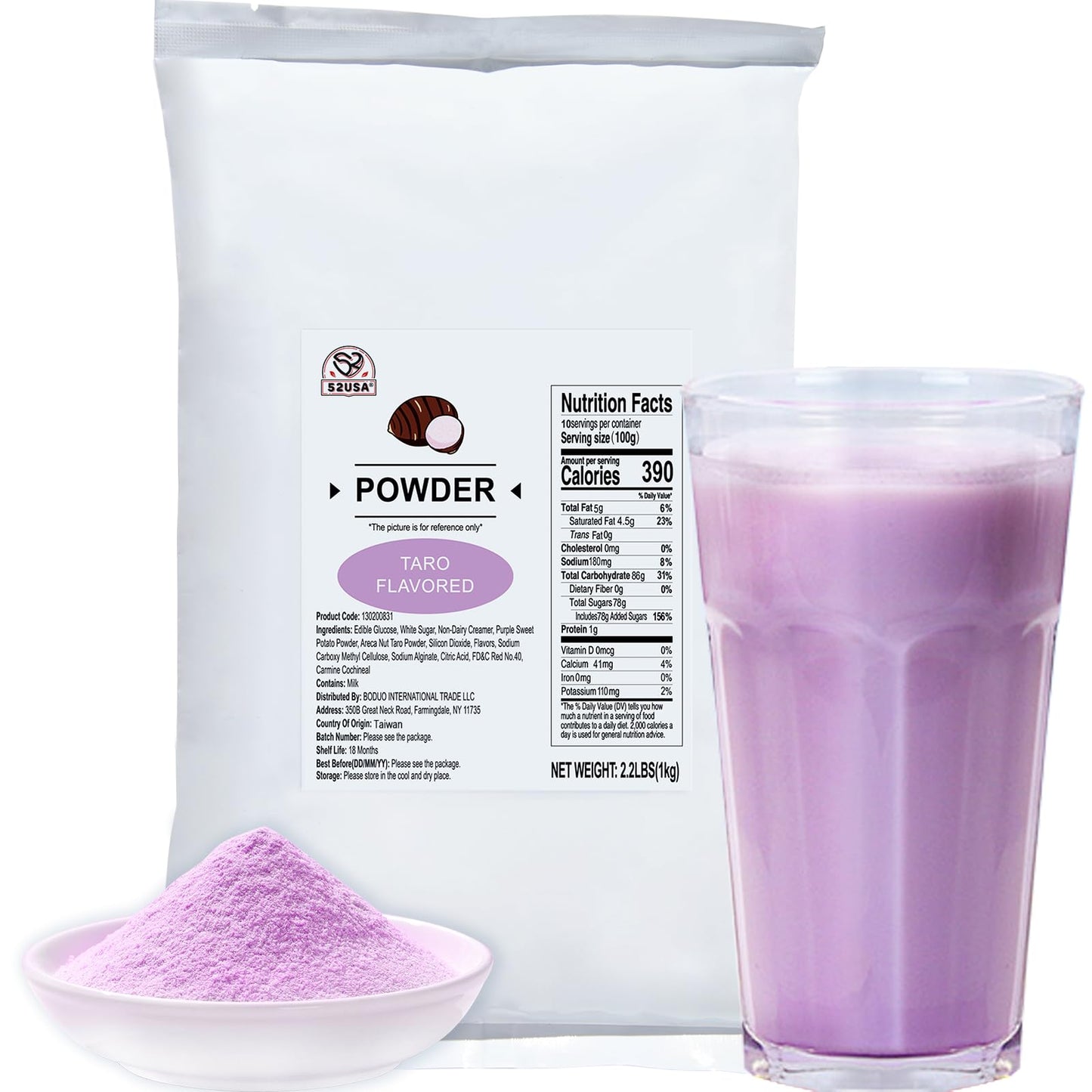 52Usa Taro Flavored Powder 1Kg - Top-Grade Mix For Bubble Tea Smoothies Milk Tea & Desserts