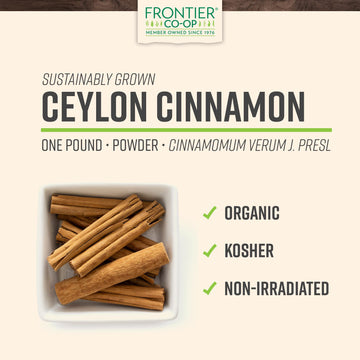 Frontier Co-op Organic Fair Trade Ground Ceylon Cinnamon Powder, 5.57oz Bulk Bag - Ideal for Baking, Beverages, and Cooking