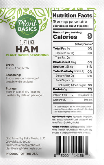 Plant Basics - Plant Based Seasoning, Just Like Ham, 2 Ounce, Vegan, Gluten Free, Kosher, Non-Gmo