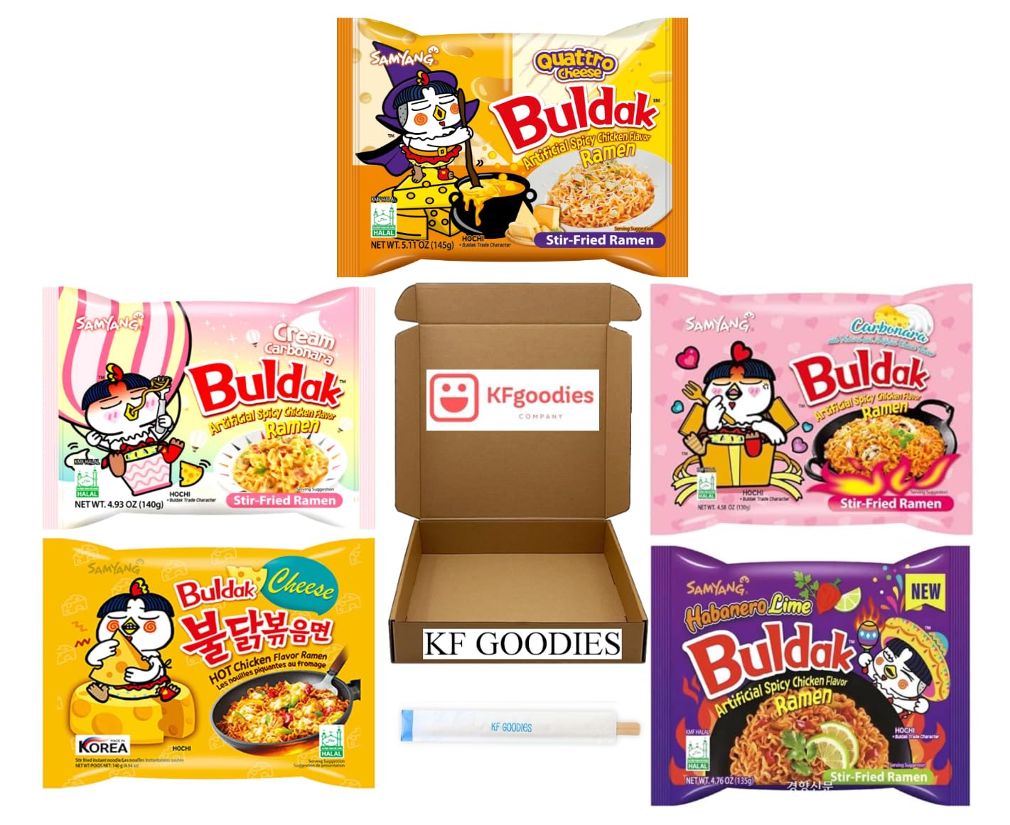 Samyang Buldak Hot Spicy Chicken Ramen Noodle Korean Stir-Fried Ramen (5, Carbonara, Cheese, Cream Carbonara, Habanero Lime & Qu