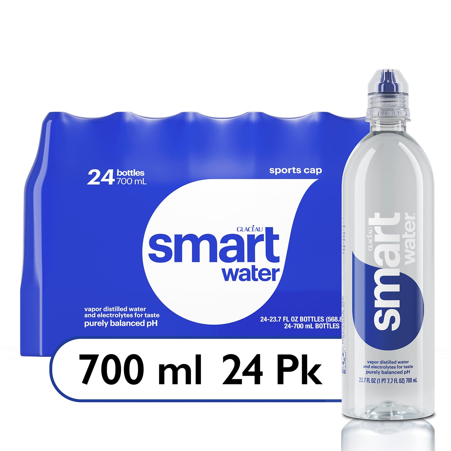 Smartwater Smart Water Sports Cap, 700Ml, 24 Pack, 23.7 Fl Ounce (Pack Of 24)