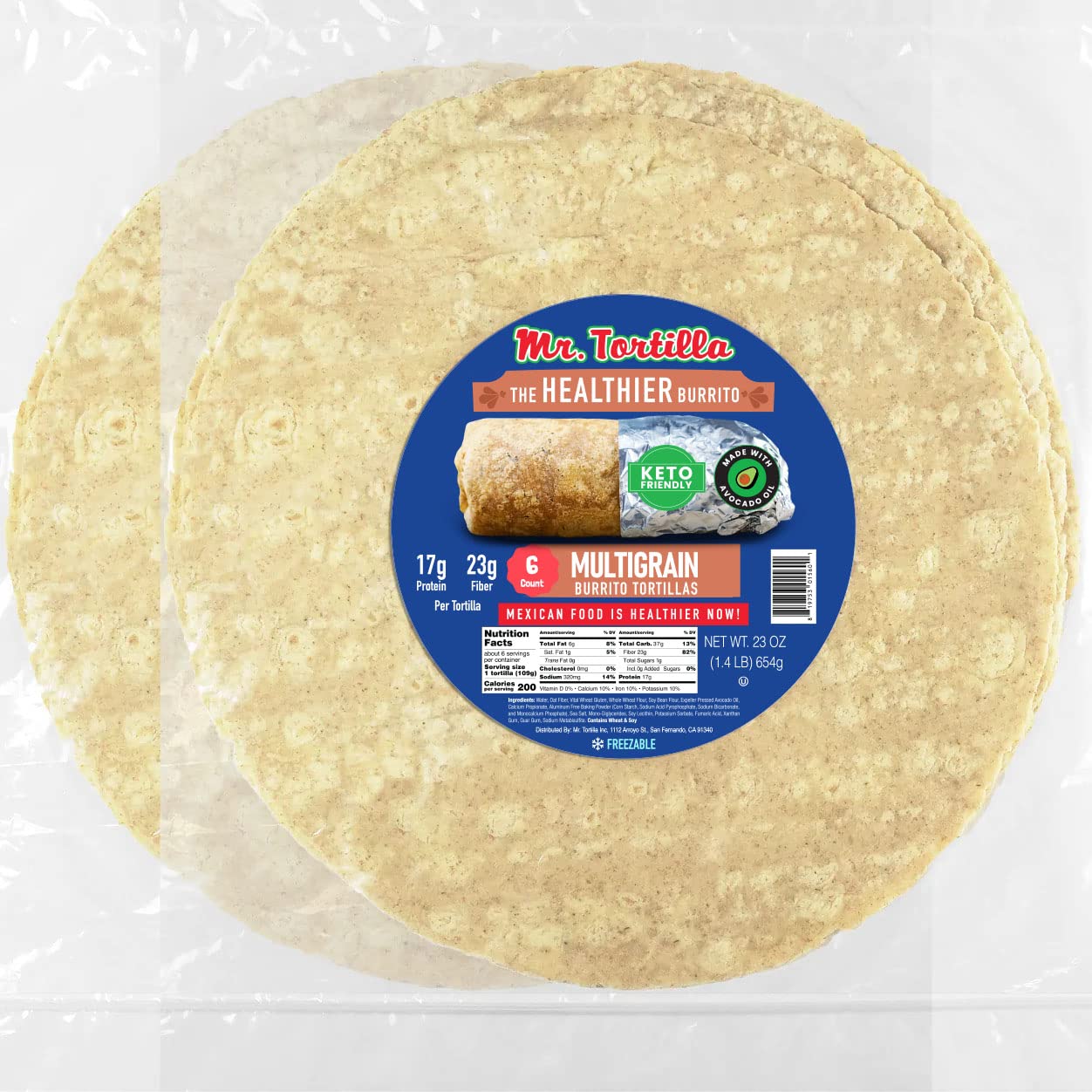 Mr. Tortilla Protein Keto Burrito Wraps - Restaurant Tortillas with Avocado Oil - 12 Size - 17g of Protein Per Serving - Keto Wr