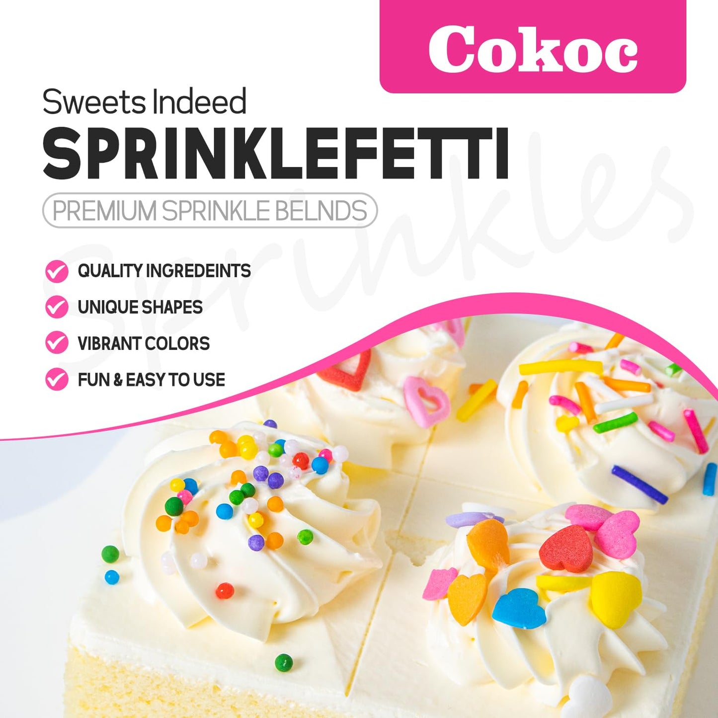 Cokoc Rainbow Love Sprinkles, Edible Hearts for Cake Decorating, 3.17oz