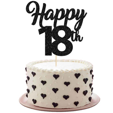 3Pcs Happy 18Th Cake Toppers Black Glitter Number 18 Cake Decorations Eighteen Birthday Cake Pick Decorations For Cheers To 18 Y